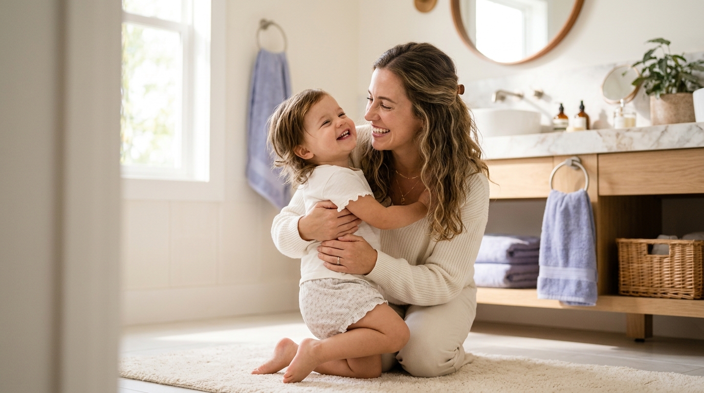Mãe e filho num abraço seguro